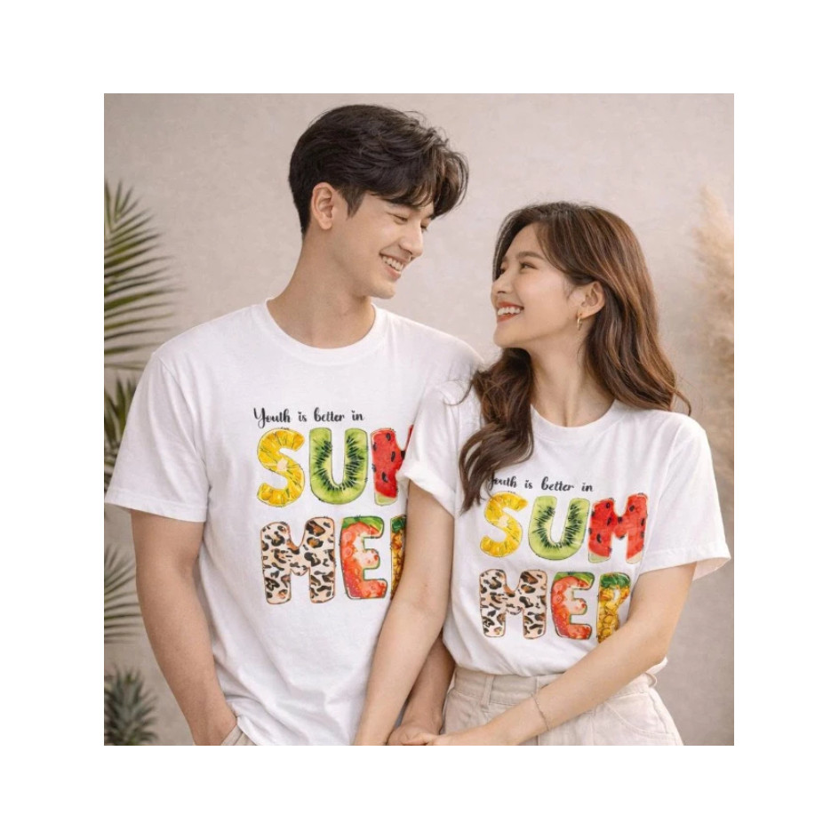 （Giao hàng 24h）Angela Áo Thun Mùa Hè Đi Biển Trái Cây Nam Nữ Unisex In Hình Summer Vibes Cổ Tròn Chất Cotton