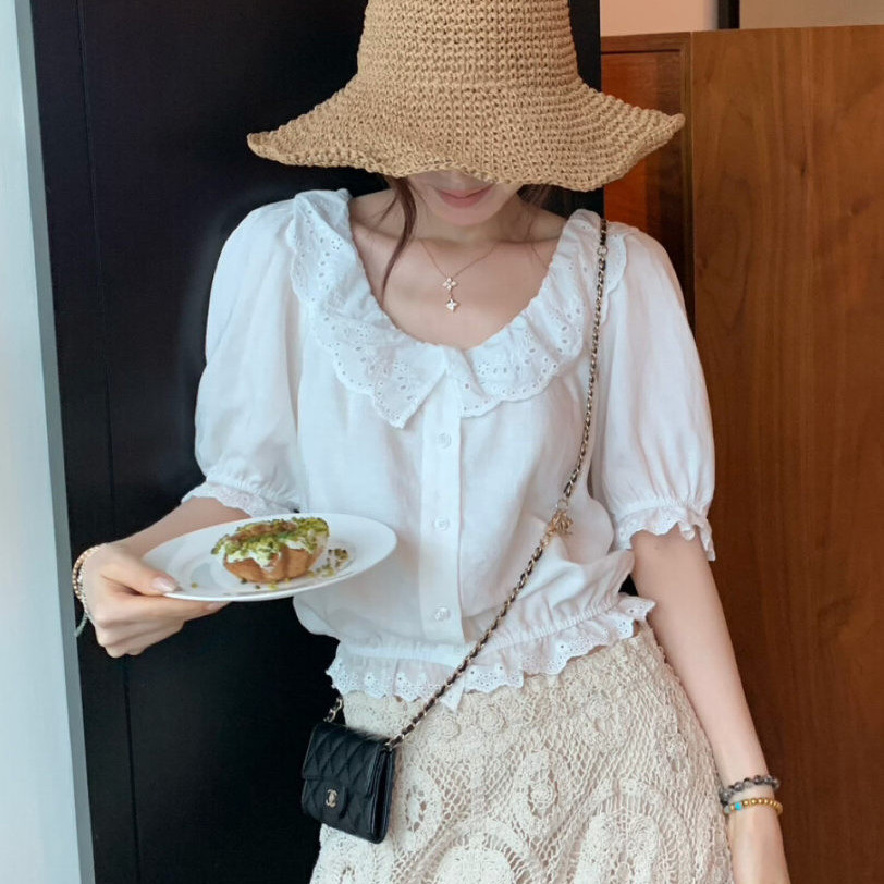 SUXI Áo sơ mi tay phồng kiểu Pháp mềm mại mùa hè mới dành cho nữ 260528