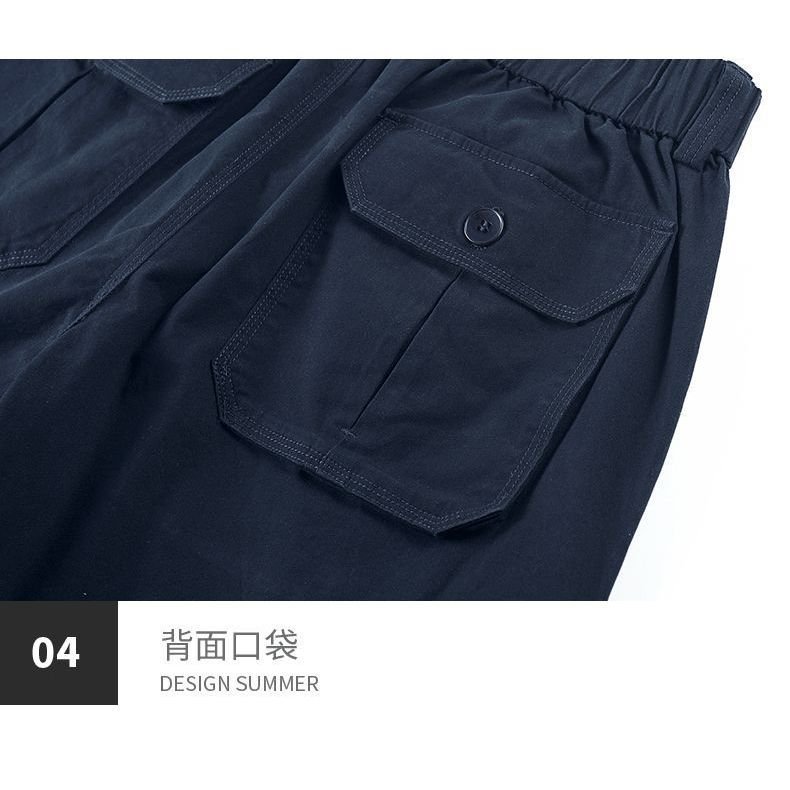 Quần short cotton nhiều túi mùa hè dành cho nam, quần dài vừa phải dáng rộng, quần short eo co giãn cỡ lớn 8EAO