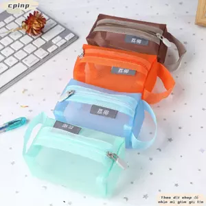 Túi đựng mỹ phẩm lưới vuông CPINCP, Ví đựng tiền xu có dây kéo mini dung tích lớn thoáng khí, Túi giặt mini nhẹ cầm tay Văn phòng phẩm