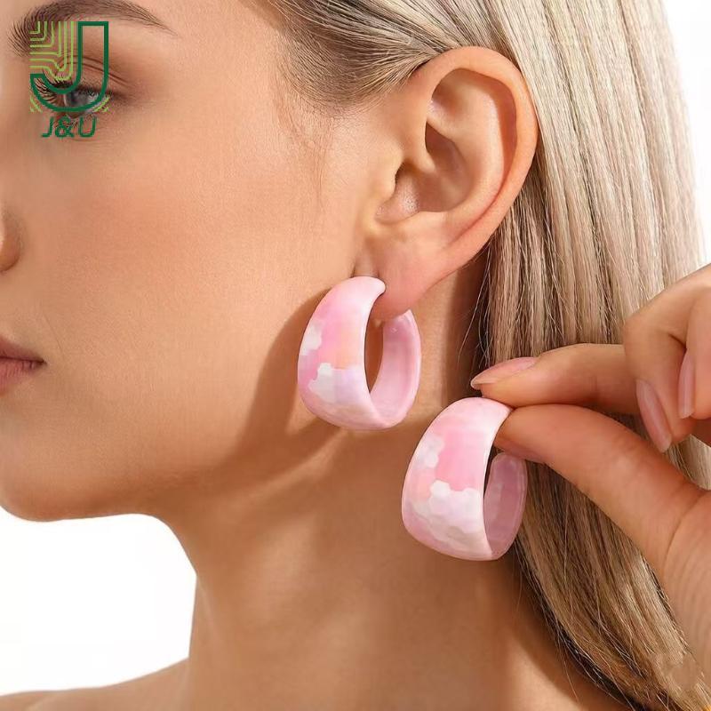 [J & U-T] Bông tai vòng nhựa chuyển màu đầy màu sắc dành cho nữ Phụ kiện kiểu dáng nhẹ dành cho kỳ nghỉ và dạo phố