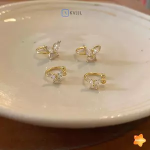 1 Cặp Shinning Zircon Lớn / Nhỏ Bướm Kẹp Tai Bông Tai Pha Lê Không Xuyên Vòng Đeo Tai Nữ Giả Xuyên Tai Quấn Mới