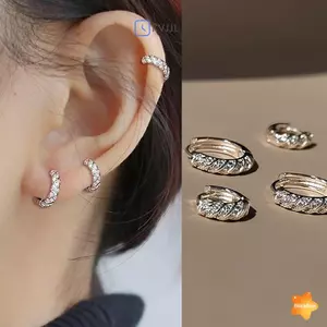 Bông tai xoắn Zircon nguyên khối kiểu Pháp lấp lánh dành cho nữ Kẹp tai hình tròn Quà tặng trang sức thời trang mới