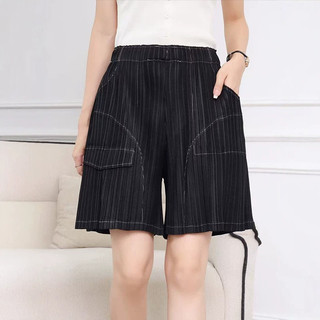 Miyake Quần Short Nữ Rời Thoải Mái Denim Xếp Ly Quần Crop Co Giãn Cao Thể Thao Đi Lại Quần Mùa Hè