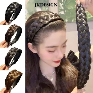 JKDESIGN Rộng Vành Tóc Vòng Rộng Bím Xoắn Tóc Giả Băng Đô Quấn Tóc Giả
