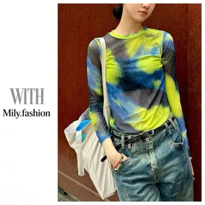 Milyfashion Loose High-Stretch Summer Thin Mesh Ice Silk Kem Chống Nắng T Dài Tay Đáy Tie-Dye All-Match Gợi Cảm Top