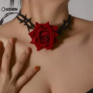 KUZHEN Gothic Gai Đỏ Hoa Hồng Choker Nelace Retro Hoa Có Thể Điều Chỉnh Dây Cổ Nelace Cho Halloween Cosplay Đảng Phụ Kiện HOT