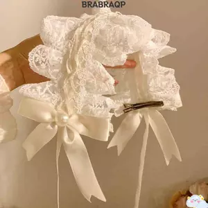 BRABRAAA Quấn Đầu, Gothic Nơ Tai Mèo Băng Đô, Ren Cosplay Mũ Đội Đầu Phụ Kiện Tóc