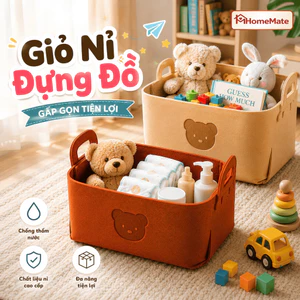 Giỏ Nỉ Đựng Đồ Gấp Gọn Đa Năng Hình Gấu HomeMate, Sọt Vải Đựng Quần Áo, Mỹ Phẩm, Đồ Chơi Decor Phòng Ngủ Dễ Thương