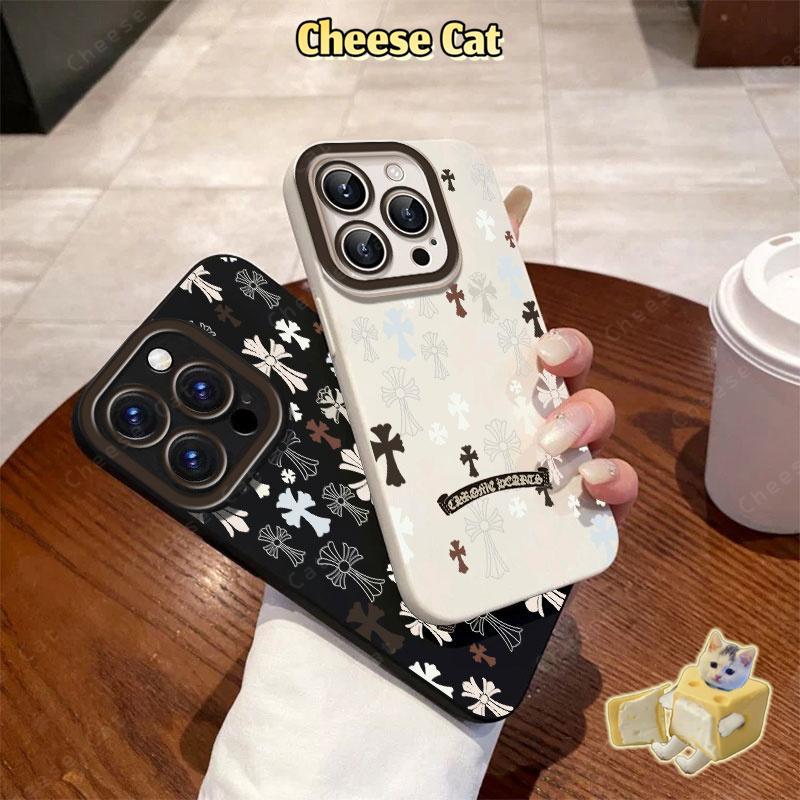 Ốp điện thoại hình chữ thập màu đen trắng hợp thời trang cho iPhone 13 14 15 Plus 11 12 16 17 Pro Max XR Xs Max 6 7 Plus