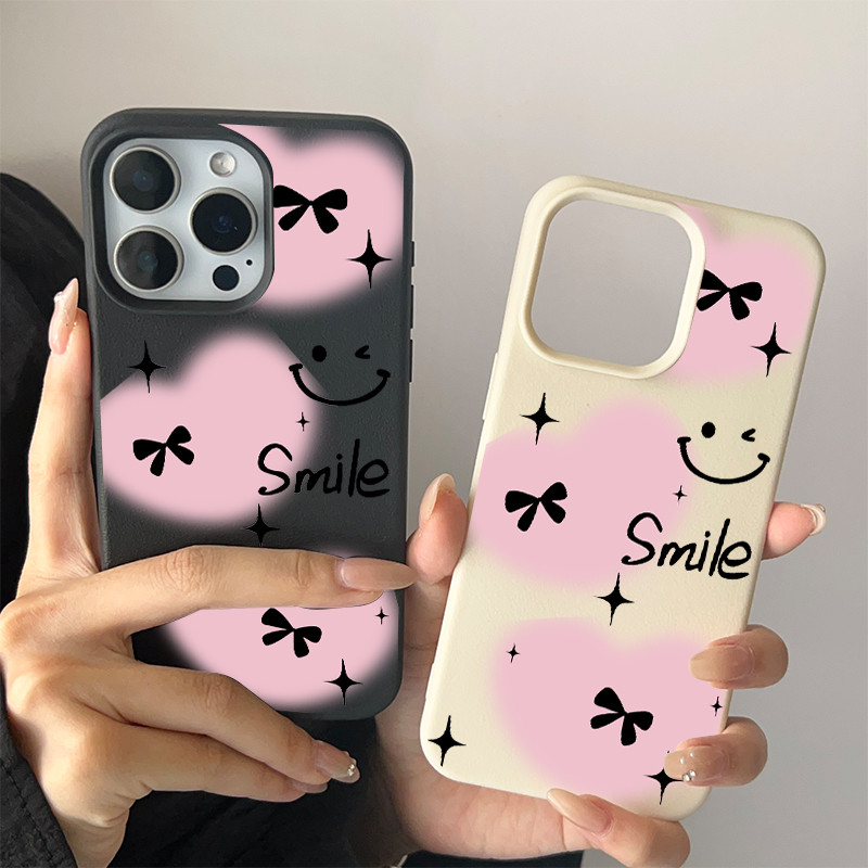 Ốp lưng cho iPhone 17 16 Pro Max 15 14 13 12 11 Hình trái tim cười và nơ