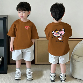 Áo thun trẻ em in Pink Panther hai mặt chất cotton thoáng mát cho bé trai bé gái mùa hè