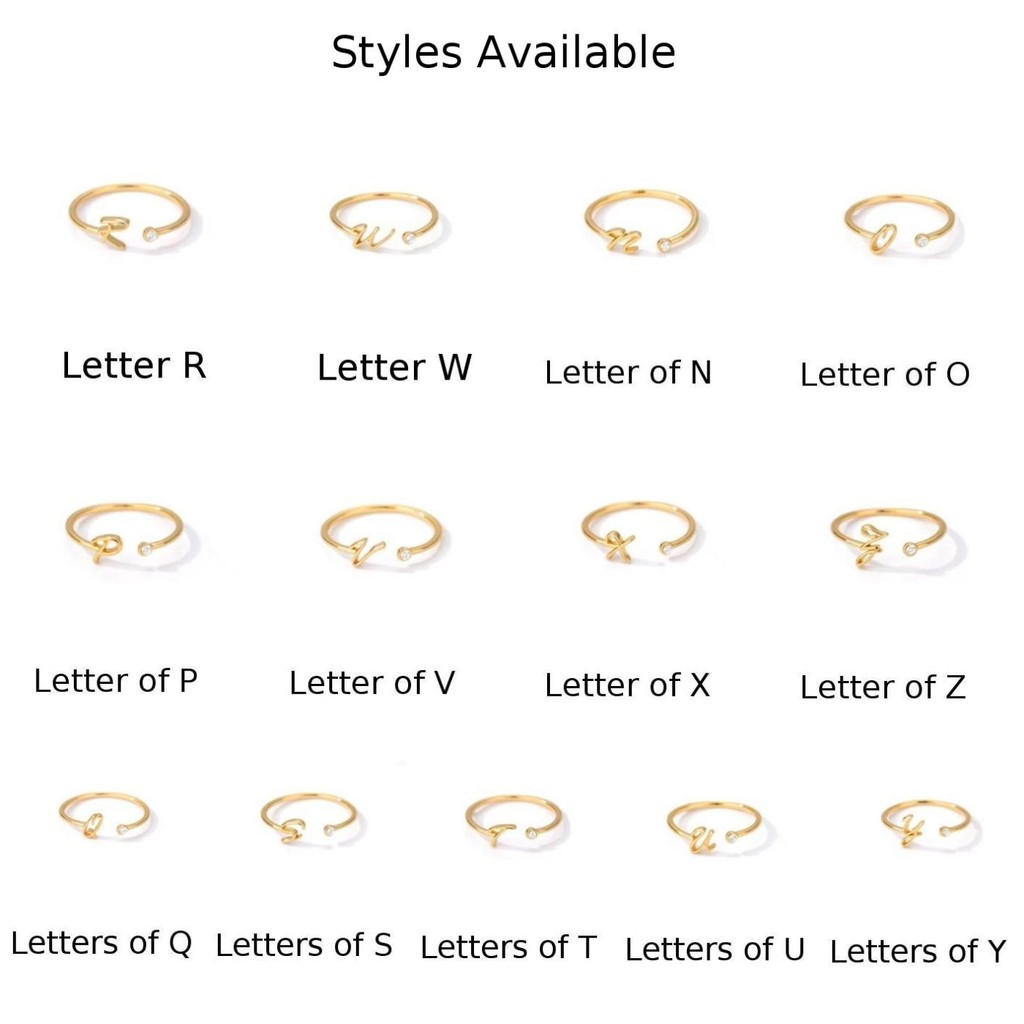 Nhẫn đồng 26 chữ cái đương đại với đá zircon, điều chỉnh vừa vặn cá nhân