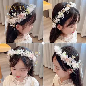 PNPIA- Trang Sức Tóc Trẻ Em Quà Tặng Mùa Xuân Bohemian Bé Gái Cô Dâu Ngọc Trai Tóc Mũ Hoa Vòng Hoa Cô Dâu Vòng Hoa Đầu Vòng Hoa
