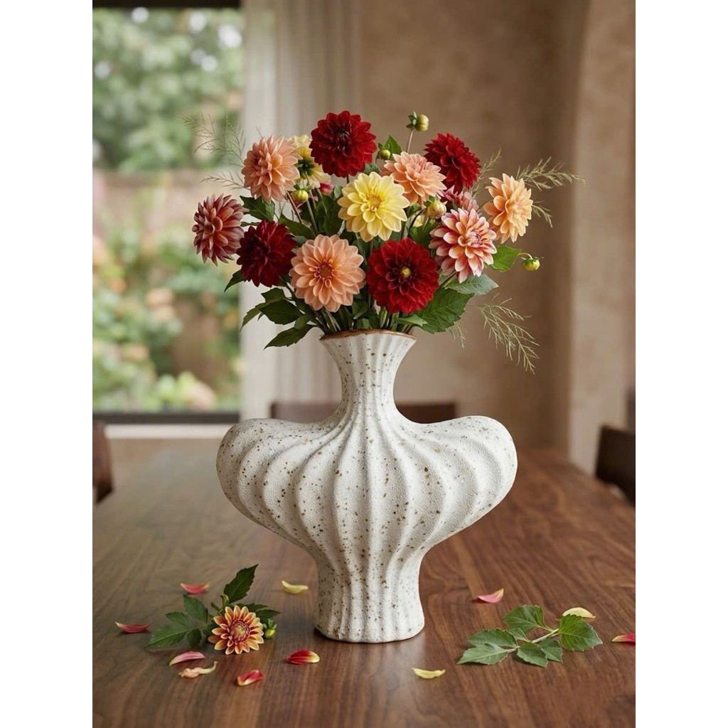 Bình hoa gốm sứ, bình gốm cắm hoa lọ hoa Bát Tràng dáng lồng đèn, đồ decor trang trí quán caphe stdio