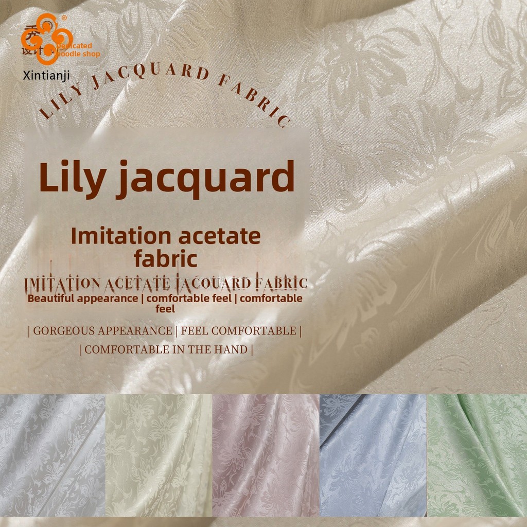 Trung Quốc Vintage Jacquard Vải Giả Acetate Lily Họa Tiết Satin Lụa Như Vải Cho Sườn Xám Đầm Chất Liệu May 50X150CM
