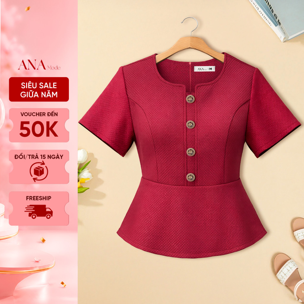 Áo Kiểu Công Sở Trung Niên ANA Mode Chất Liệu Dệt Thoi Sang Trọng Đi Tiệc Quà Tặng Mẹ AK25VHG16