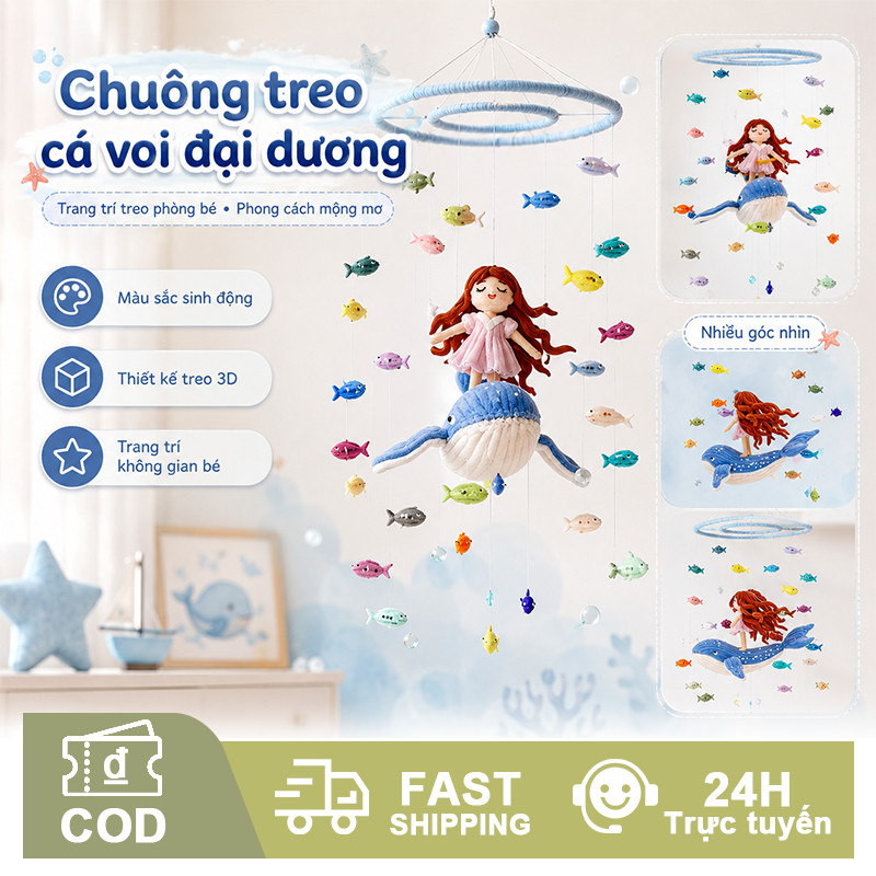 Bộ DIY chuông gió cá voi đại dương len bông treo cửa sổ decor phòng handmade kèm hướng dẫn
