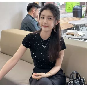 Áo thun ngắn tay chấm bi màu đen phong cách mới dành cho nữ mùa hè Hot Girl Slim-Fit Sli