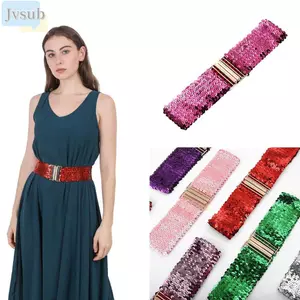 Dây đeo thắt lưng JVSUB Shinny, Thắt lưng co giãn Sequin 60cm, Thắt lưng rộng bắt mắt chuyên nghiệp Khóa vàng