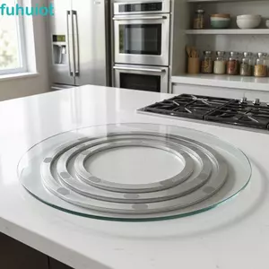 Chân đế bàn xoay FUHUIOT, Đế xoay kim loại thủy tinh tròn, Tấm hợp kim nhôm Bàn xoay tròn hạng nặng Bàn ăn