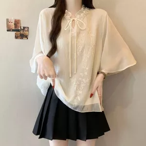 Pháp Phong Cách Nhẹ Nhàng Ren Ba Phần Tư Tay Áo Sơ Mi Ren Xuân Hè Phong Cách Mới Cổ Ren Phù Hợp Với Áo Sơ Mi Nhỏ Sang Trọng Đẹp Top