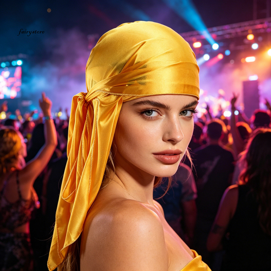 Fairystore| Mũ Turban Vải mịn Turban Mũ cướp biển thấm mồ hôi với khăn quàng đuôi dài 2 trong 1 Giả lụa Turban Đầu quấn sành điệu Dạo phố cho kỳ nghỉ cho Đông Nam