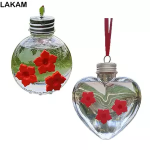 Máy phân phối nước LAKAM Birds, Máy cấp liệu hình cầu / hình trái tim có thể nhìn thấy trong suốt, chống rò rỉ PET bền bỉ 3 cổng Đài phun nước chim Sân sau