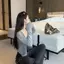 Quần thường ngày màu xám dáng rộng mỏng hơn cho nữ mùa xuân hè mới Quần lau nhà lười biếng thông thường
