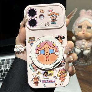 Ốp lưng iPhone Búp bê ngôi sao hoạt hình khóc kèm giá đỡ điện thoại xoay iP - 11/12/13/14/15/16/17/Plus/Air/Pro/Max