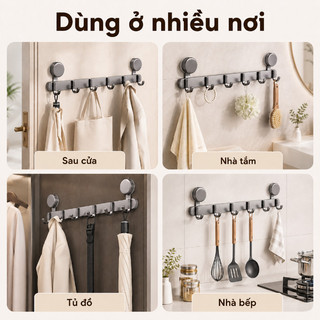 Móc treo quần áo nhôm chống gỉ hút chân không, lắp đặt dễ dàng không cần khoan
