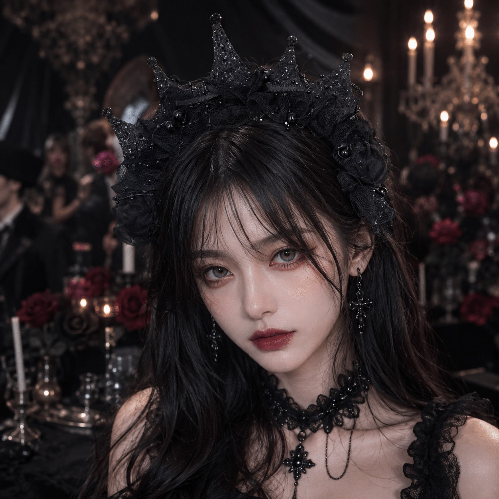 Mũ đội đầu màu đen dành cho nữ SENRTY, Vương miện ren hoa hồng màu đen thanh lịch Gothic, Phong cách đen tối thời trang DIY Thoải mái Halloween Hair Hoop Lễ kỷ niệm sinh nhật
