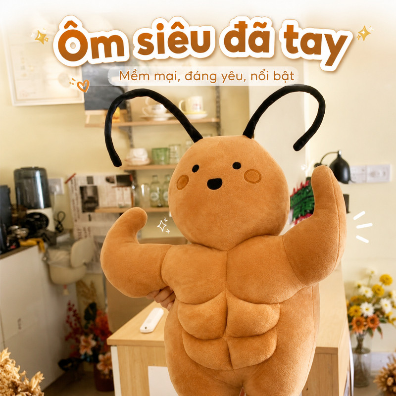 Búp Bê Gián Nhồi Bông Cơ Bắp Hài Hước Ngộ Nghĩnh 35cm/55cm – Quà Tặng Sinh Nhật Dễ Thương, Trang Trí Phòng Siêu Xinh