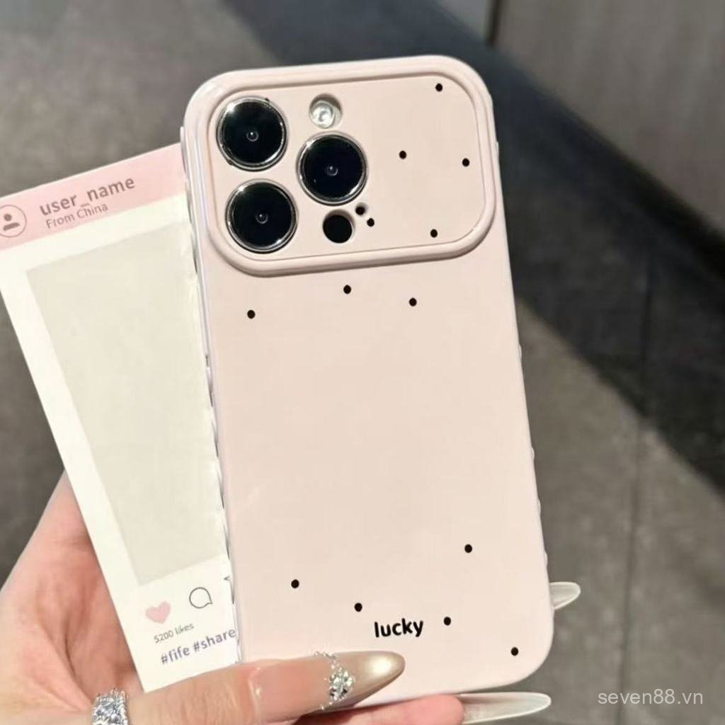 Ốp Điện Thoại Thích Hợp Cho iPhone 11 12 13 14 15 16 17 Pro max Plus Chấm Bi Mèo Đen + Giá Đỡ Chống Sốc Vỏ Bảo Vệ Chống Sốc Bao Gồm Tất Cả DOKM