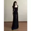 Váy gạc cổ vuông thuần khiết của Pháp Hot Girl màu đen Slim-fit Hip-packed Phiên bản dài mùa hè Slimmer Look Váy dài