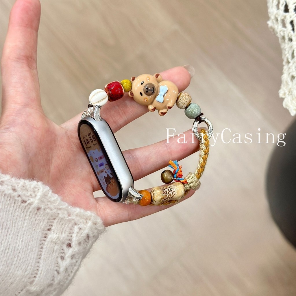 Dễ Thương Gấu Nhỏ Hạt Dệt Dây Đeo Cho Xiaomi Mi Band 10 9 8 7 6 5 4 3 NFC Vòng Tay Cho Redmi Watch 6 5 4 Dây Đeo Tay