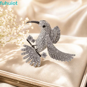 FUHUIOT Chim Huy Hiệu Pin, Trâm Cài Chim Ruồi Kim Cương Giả Sang Trọng, Quà Tặng Cá Tính Quần Áo Thanh Lịch Phụ Kiện Trang Sức Tiệc Hoa Vú