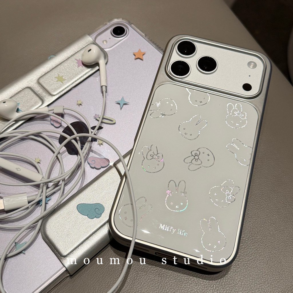 Huiwanju Thỏ Epoxy mạ điện dễ thương phù hợp cho vỏ bảo vệ điện thoại di động iPhone17ProMax 16Pro / 15.