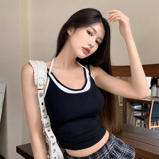 Áo hai mảnh giả cổ yếm phối màu tương phản dành cho nữ, kiểu dáng ôm sát, thích hợp cho mùa hè.