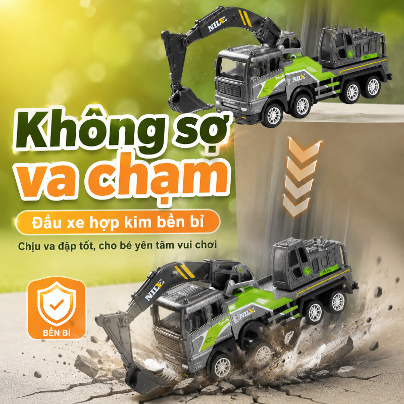 Đồ Chơi Mô Hình Xe Công Trình Hợp Kim Và Nhựa An Toàn – Máy Xúc, Xe Cẩu, Xe Trộn Bê Tông, Quà Tặng Cho Bé Trai
