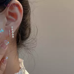 AqToCna 1 Cặp Bông Tai Bông Tai Thời Trang Ngọc Trai Nữ Cổ Điển Hai Lớp Kim Cương Giả Bông Tai Ngọc Trai Nữ Hàn Quốc Đơn Giản Trang Sức AqToCna