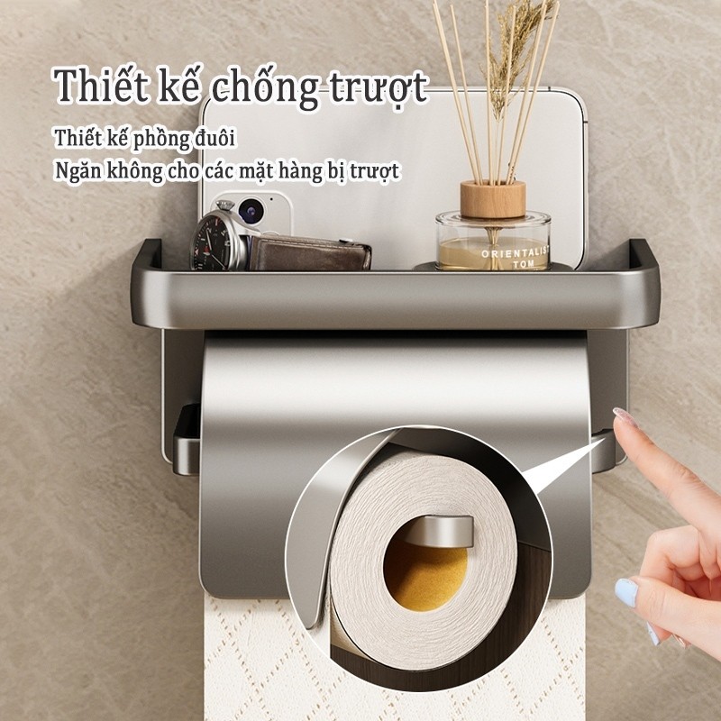 Kệ Để Giấy Vệ Sinh Gắn Tường Sang Trọng Thông Minh – Có Kệ Đặt Đồ, Dán Tường Không Khoan, Chống Nước