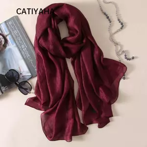 CATIYAHA Khăn trơn nữ, Khăn choàng chống nắng nữ quấn đầu vải lanh, Khăn choàng màu tinh khiết Foulard Plus Size Hijab