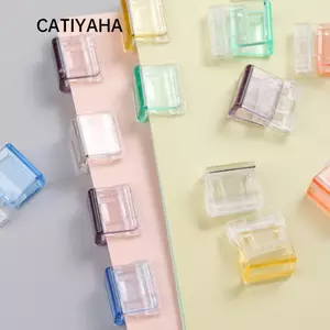 Kẹp giấy chữ CATIYAHA, Kẹp đẩy đa chức năng màu kẹo, Kẹp góc nhựa trong suốt chất lượng cao Văn phòng phẩm