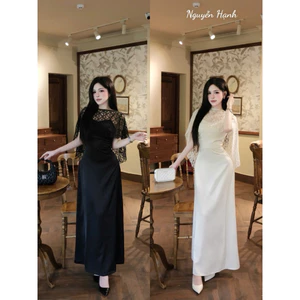 SÉT ĐẦM LỤA 2 DÂY MAXI , ÁO REN CHOÀNG BYJOLIE