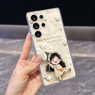 Ốp Điện Thoại Mới Màu Trắng Cỏ Ba Lá Bé Gái Thích Hợp Cho Samsung A13 A05 A03 S23 S24 S25 ULTRA S22 S23PLUS S24PLUS A02S A12 A06 S23ULTRA Vỏ Bảo Vệ Chống Sốc