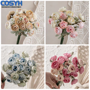 <cosyh>Artificial Camellia Bouquet 30 Centimeters Length with Foliage for Wedding Decor