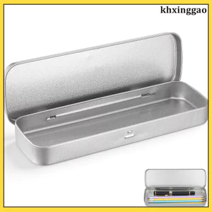 1 Hộp đựng bút chì kim loại hình chữ nhật nhỏ Hộp thiếc cho trẻ em Bạc khxinggao