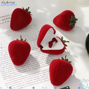 DAYBREAK Hộp Nhẫn Dâu Tây, Hộp Đổ Xô Nhựa Trang Sức Cưới, Màu Đỏ Lãng Mạn Người Tổ Chức Nhẫn Ngày Lễ Tình Nhân