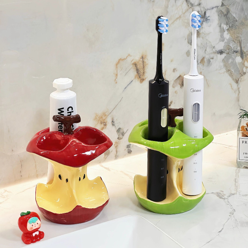 Sáng Tạo Apple Shape Giá Đỡ Bàn Chải Đánh Răng Gốm,Giá Đựng Bàn Chải Trang Điểm 4 Lỗ,Phụ Kiện Phòng Tắm